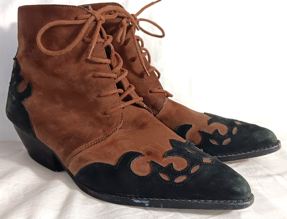 Amanda Smith Loredo Black Brown Lace Up Western Booties Boots Size 8.5 M