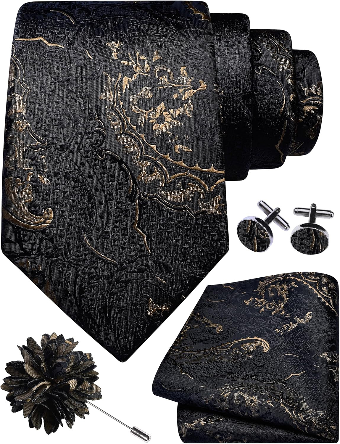 8Cm Paisley Tie Set for Men Necktie Lapel Pin Pocket Square Cufflinks Set for Me