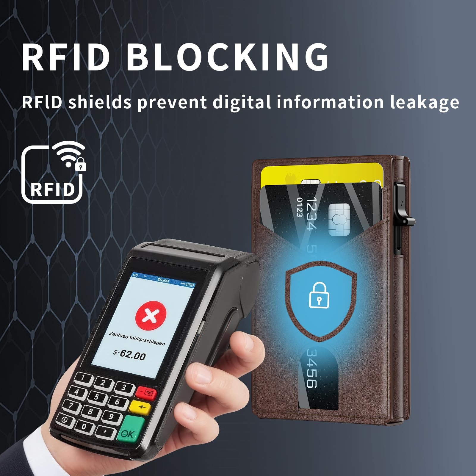 KISUEDZP Wallet for Men Aluminum RFID 4.06 x 2.44 x 0.86 inches, Coffee