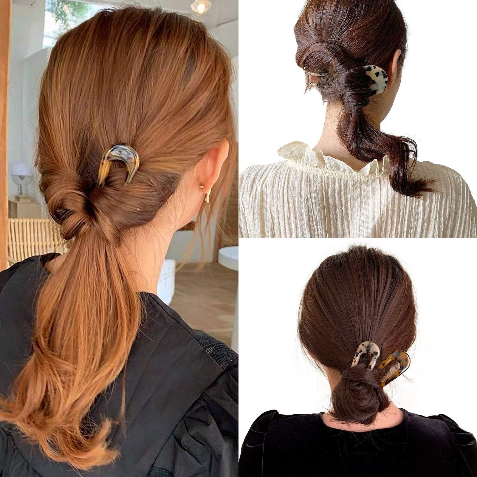 U Shape Tortoise Shell Hair Forks – 3 Pack Vintage Updo Pins for Thin/Thick Hair