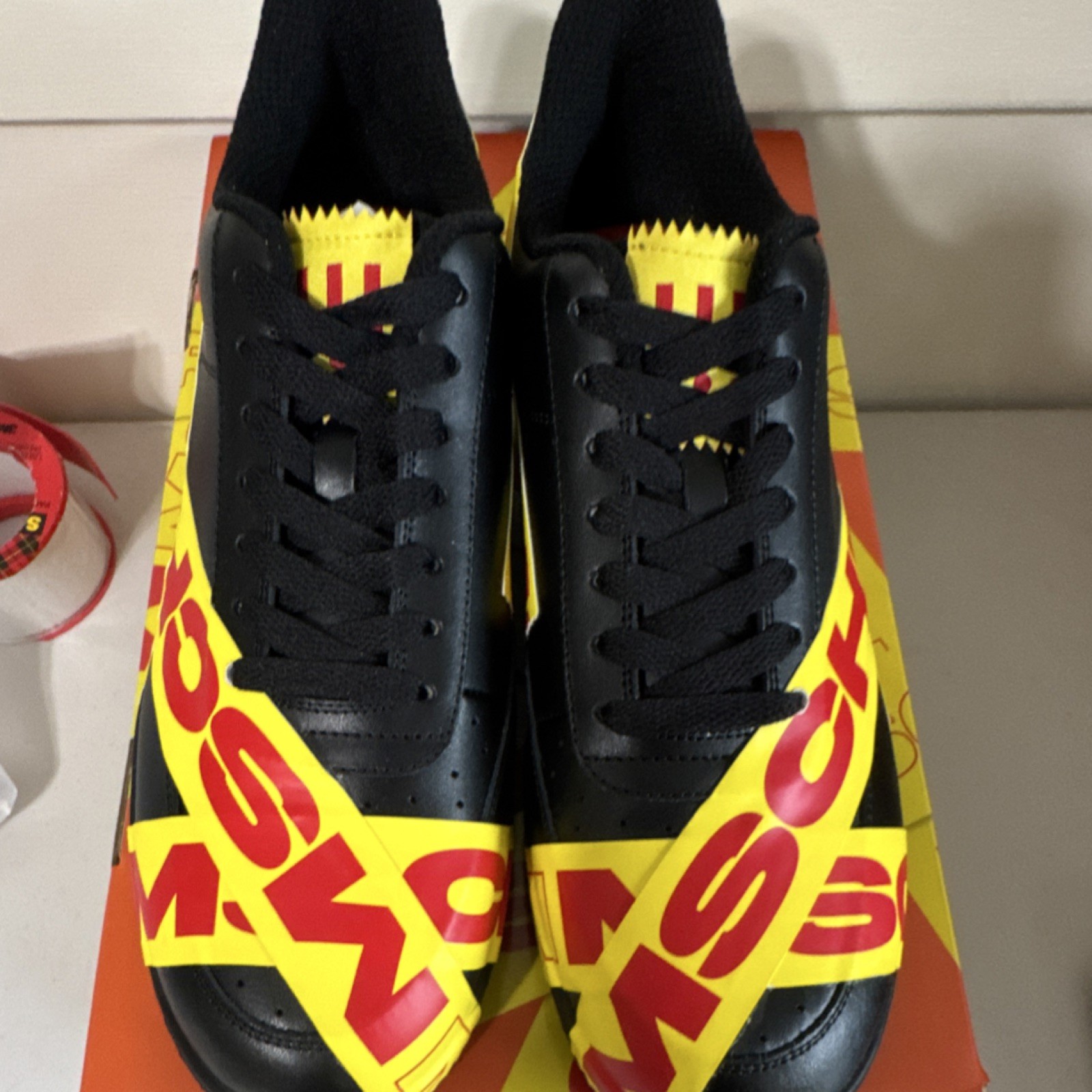 MSCHF TAP3 mschf-007 Men’s Low Top Athletic Sneakers Black Yellow Red Leather