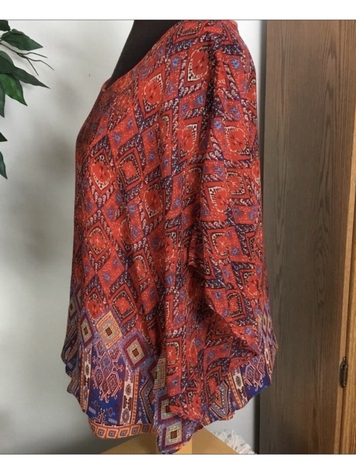 Roz & Ali Boho Tribal Batwing Lined Blouse Woman’s Size 1X