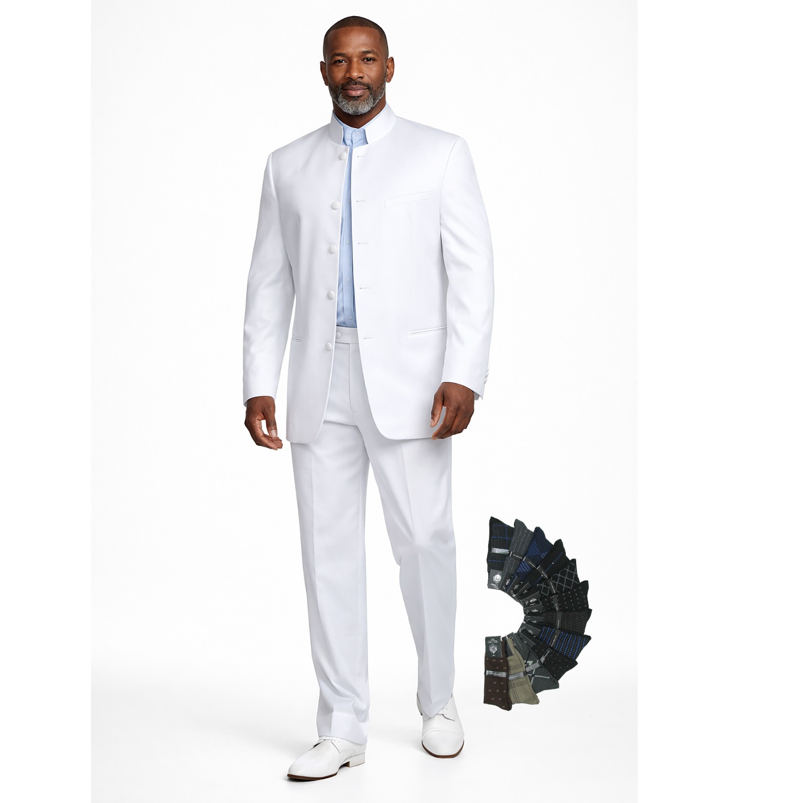 Modern Banded Collar Nehru Men Suit, Luxury Wool Feel, Regular Fit, Free Socks