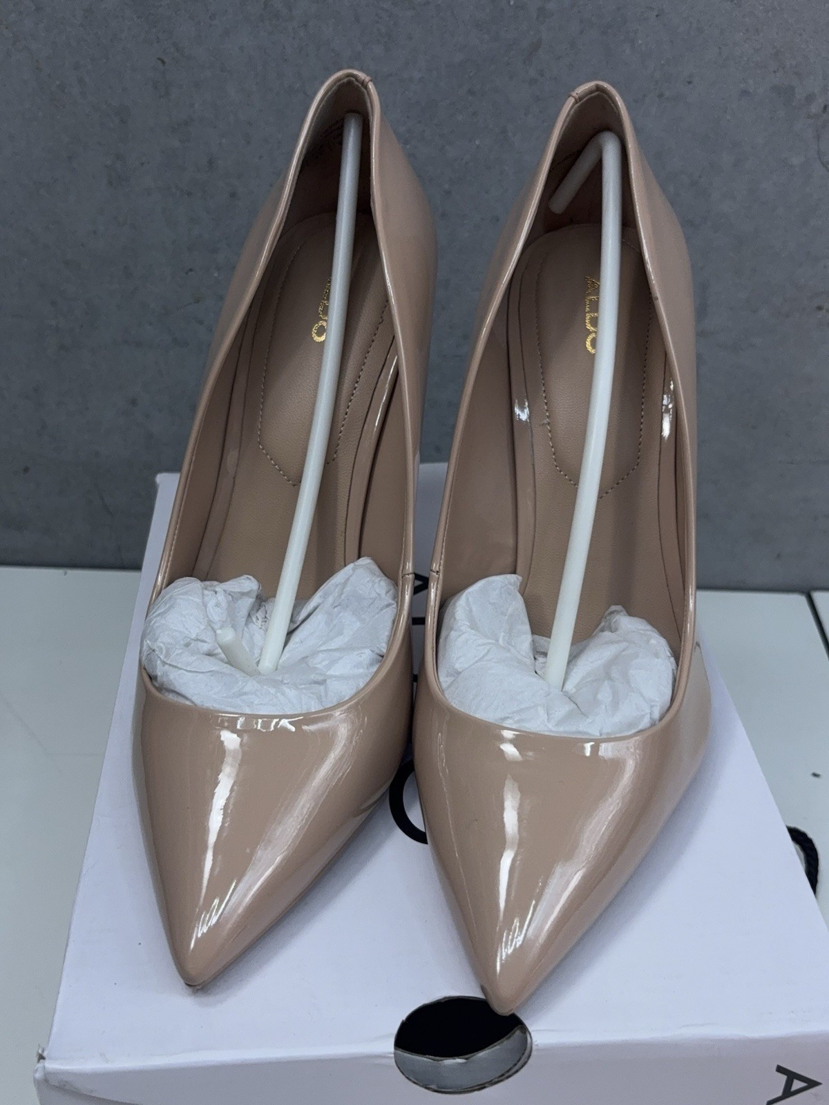 ALDO Stessy Bone Patent Pointed Toe Pumps ~ Beige / Nude Stiletto
