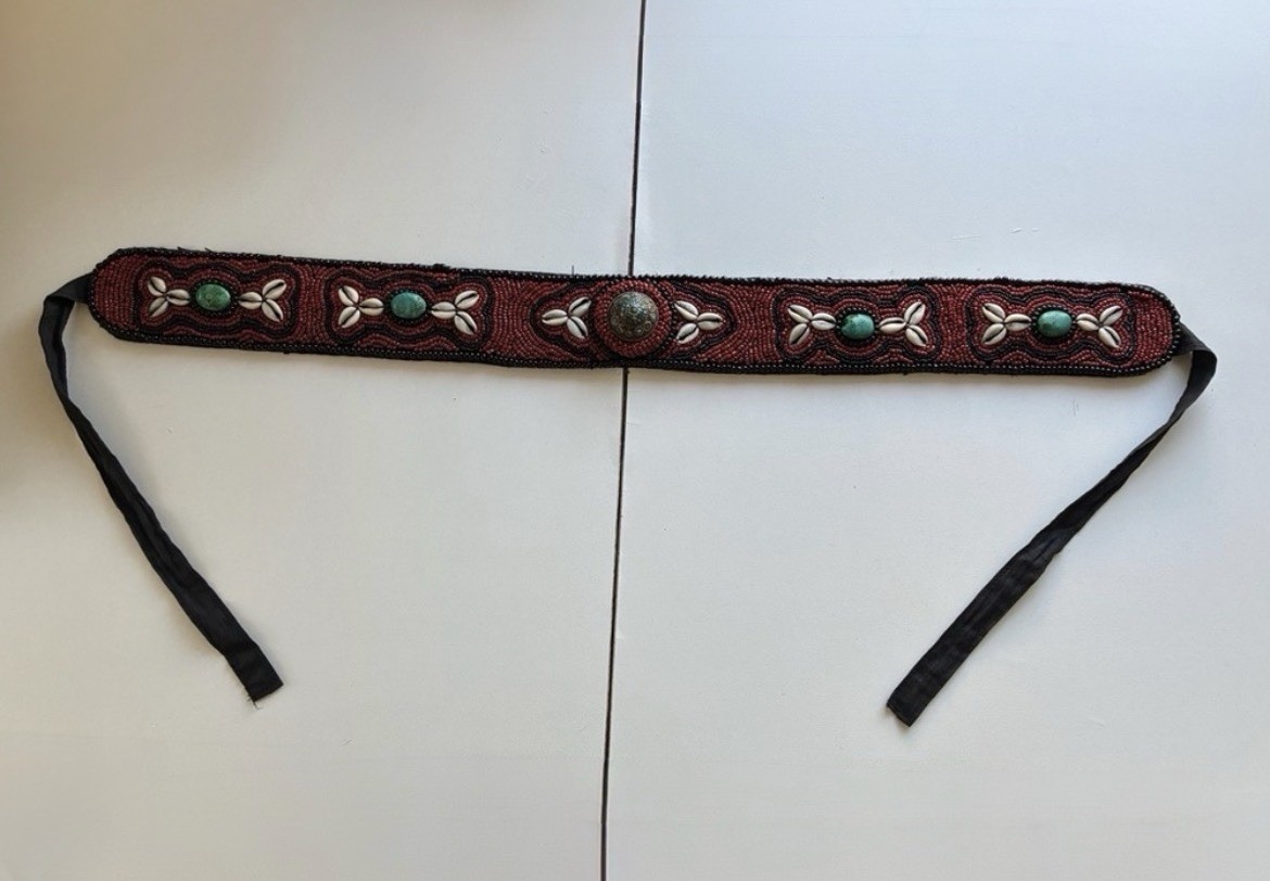 Vintage 1970’s Embellished Ladakh Turquoise Cowry Shell Coral Beaded Boho Belt