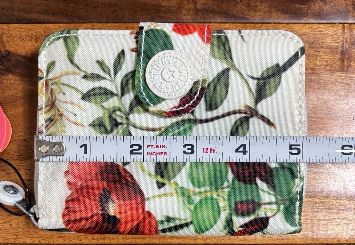 Kipling Floral Print Small Wallet, Button Closure With Various Slots; Brand New