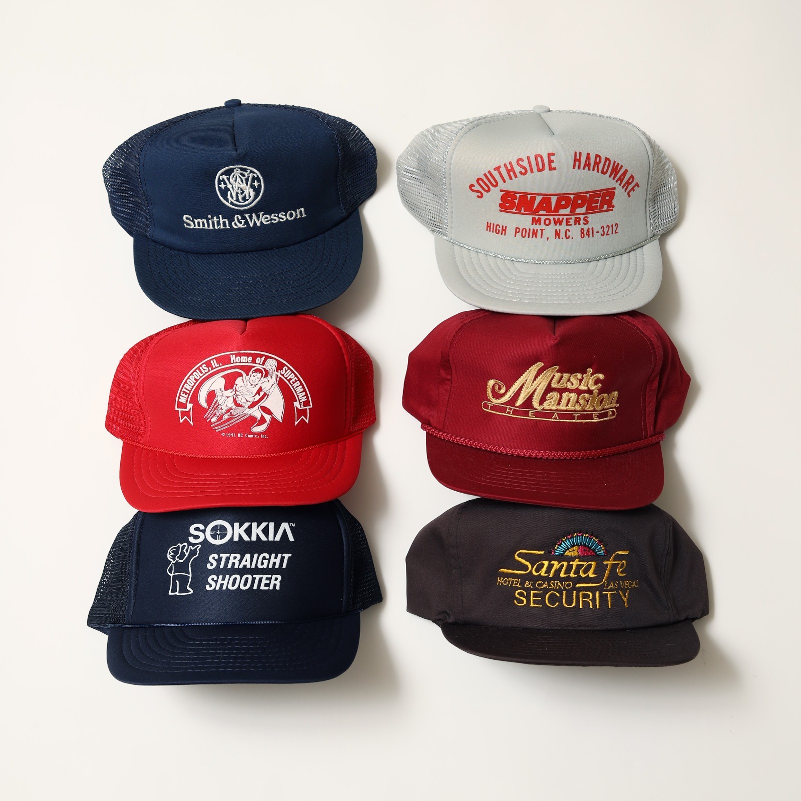 Vintage Hat Lot Snapback (Lot of 6) Smith & Wesson Superman 80s 90s