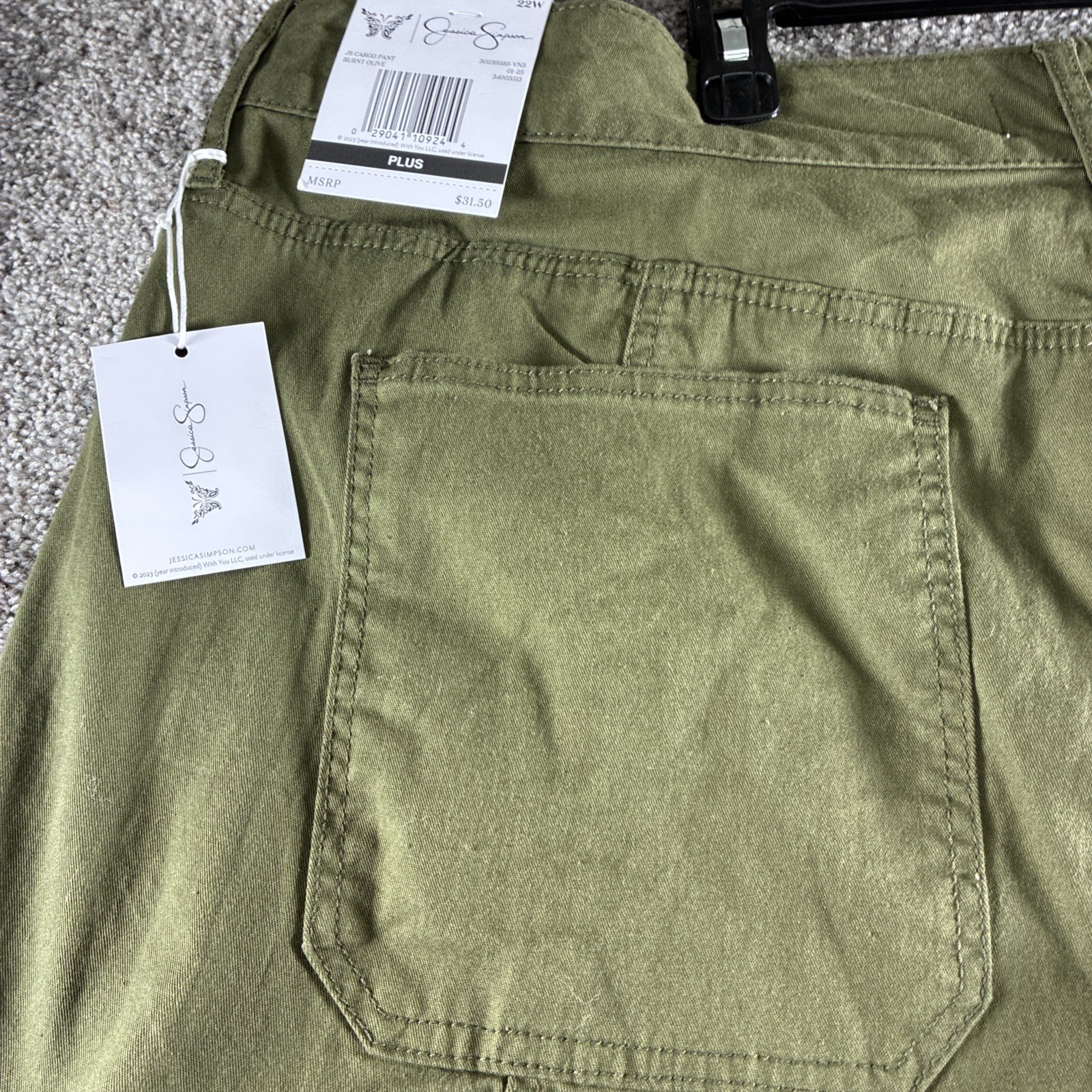 NEW Jessica Simpson Burnt Olive Green Cargo Adjustable Leg Pants, Sz 22W