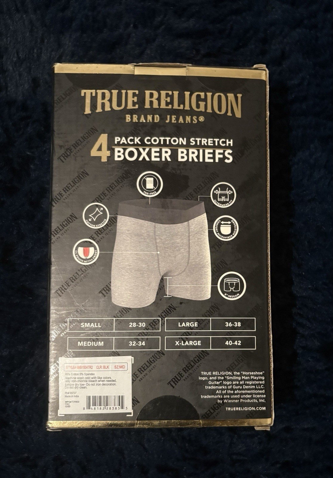 True Religion Men’s Boxer Briefs 4-Pack Cotton Stretch Size Medium