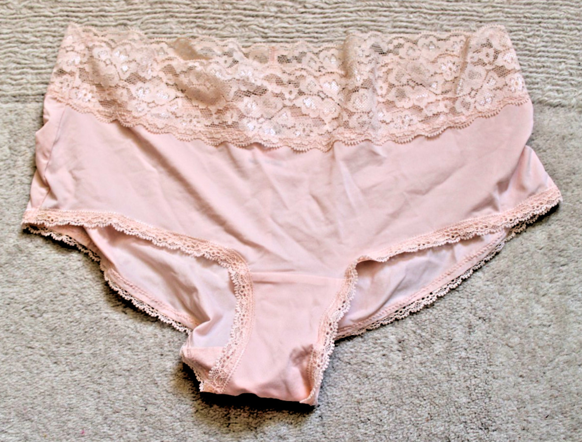 Brand New Deep Lace Trimmed Short Style Knickers, Beige, Large UK 14-16