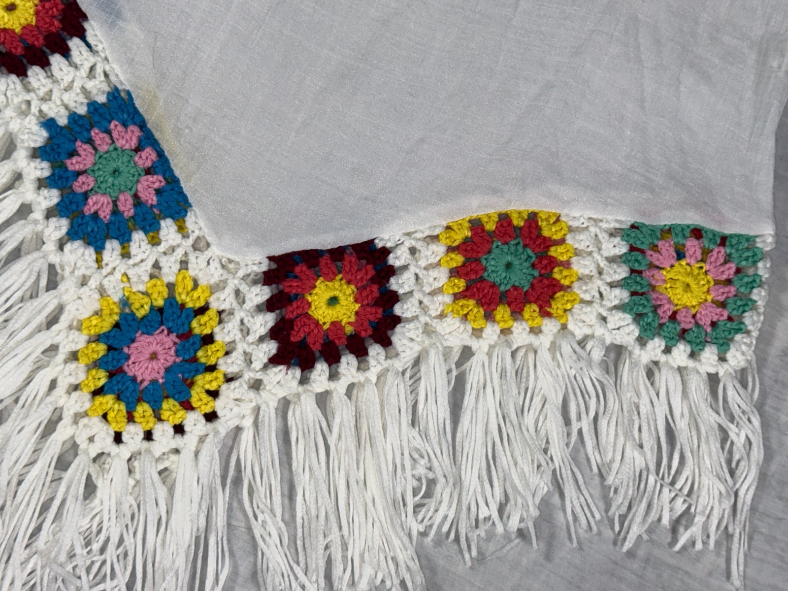 India Boutique Gauze Crochet Granny Square Boho Tunic Beach Cover-Up Top M/L 1SZ