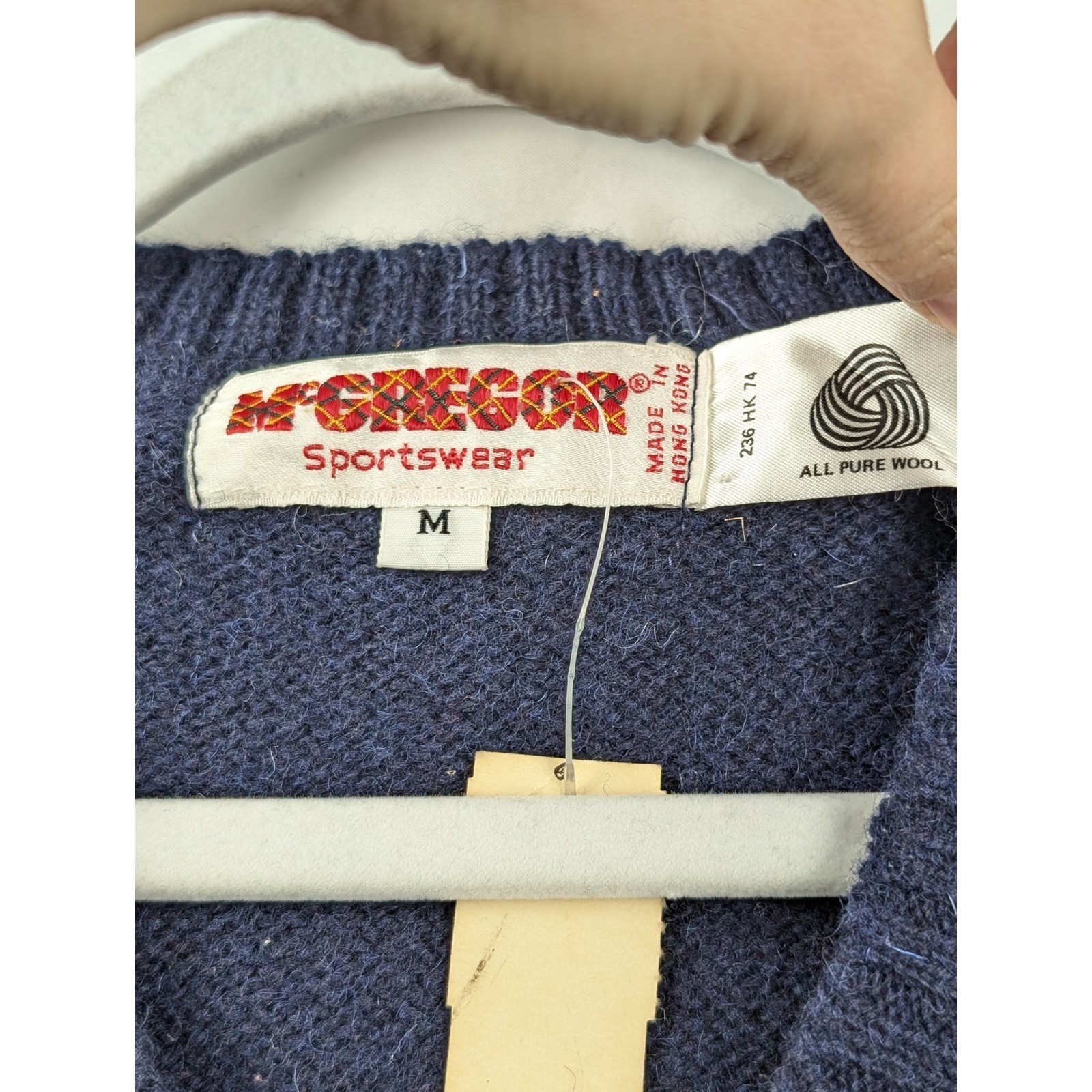 Vintage McGregor Mens Cable Knit Wool Sweater Sz M Navy Blue Fisherman Deadstock
