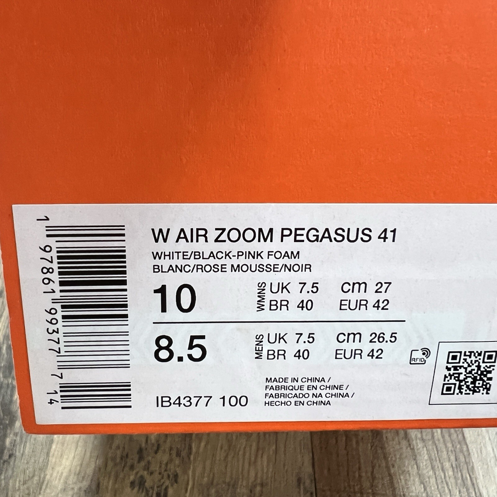 Nike Pegasus 41 White Pink Foam Bright Crimson nby IB4377-100 Women’s Size 10