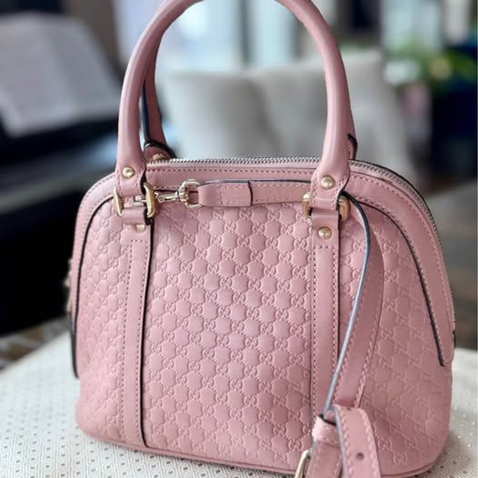 💗 Gucci Guccissima Pink Leather Mini Dome Bag Crossbody + dustbag Authentic 💗