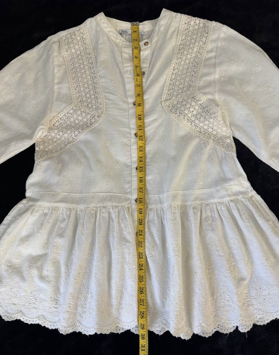 Zara Embroidered Lace Peplum Tunic Blouse Women’s Small Ivory Boho Cottagecore