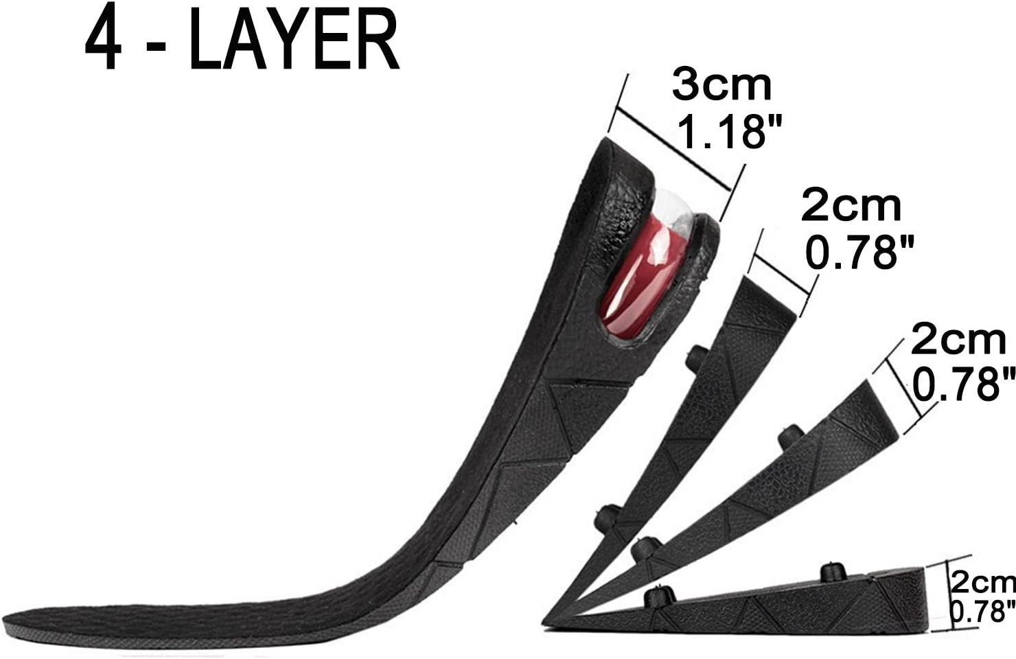 Height Increase Shoe Insoles for Men Women, 4-Layer 3.54 Inch Shoe Lifts Pad Lif