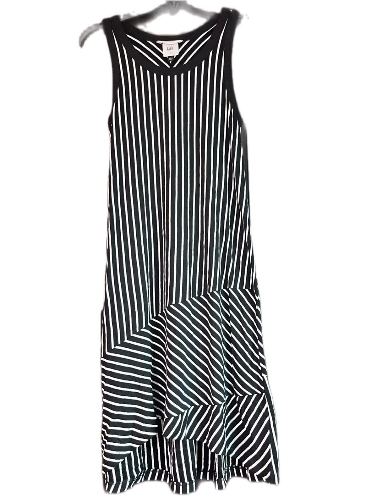 Cabi ATC Wink Dress Black White Multi Stripe Asymmetrical Midi Dress Size XS