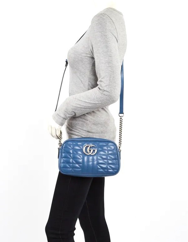 Gucci GG Marmont Blue Camera Shoulder Bag Authentic