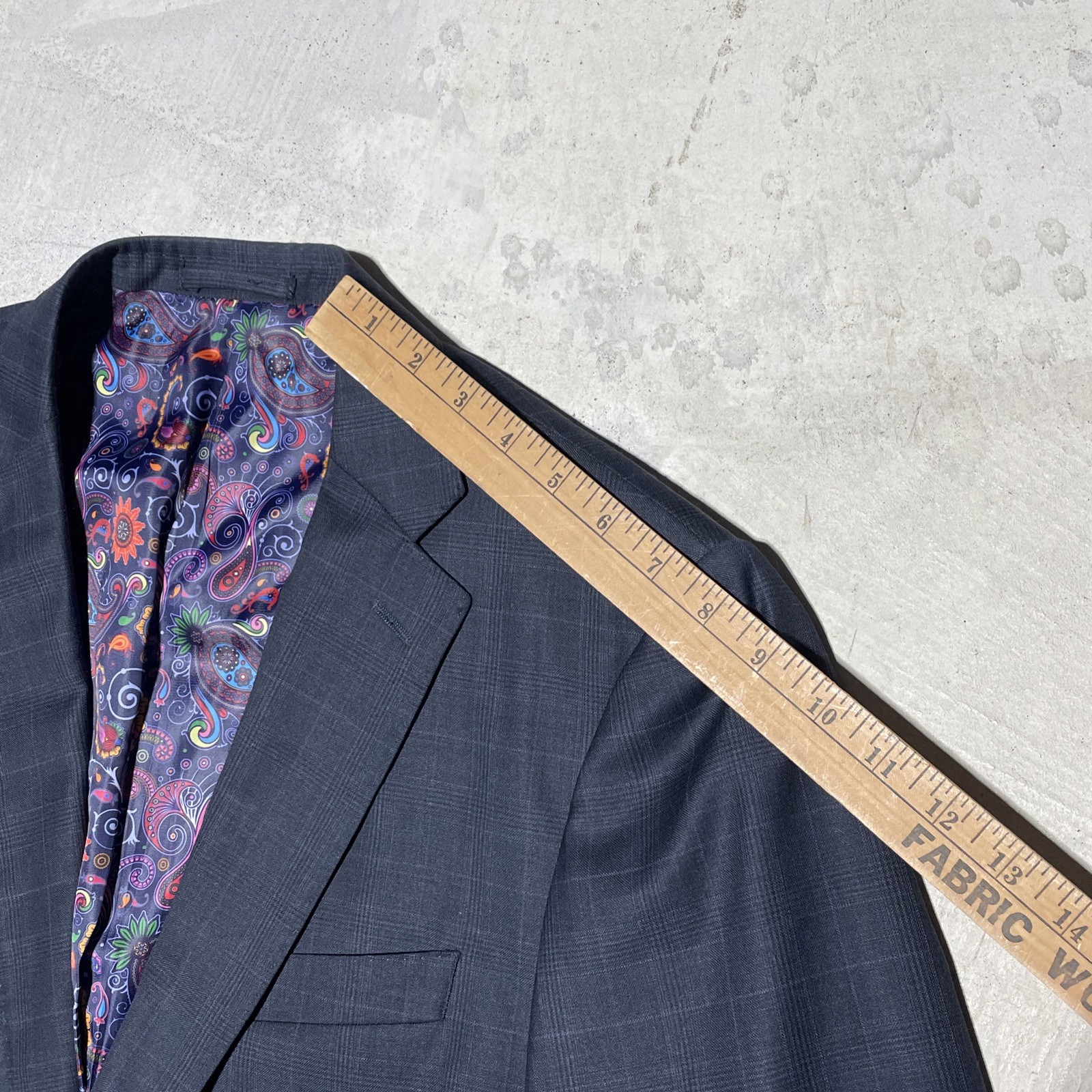 Savile Row Bespoke Grey Purple Plaid Wool Trevira Two-Piece Suit SZ L 36×29