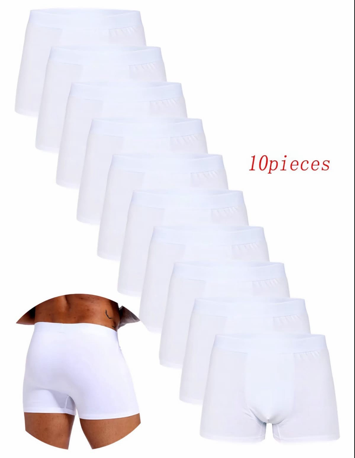 Men’s Solid White Boxer Briefs Underwear 10-Pack Regular XL New with Tags