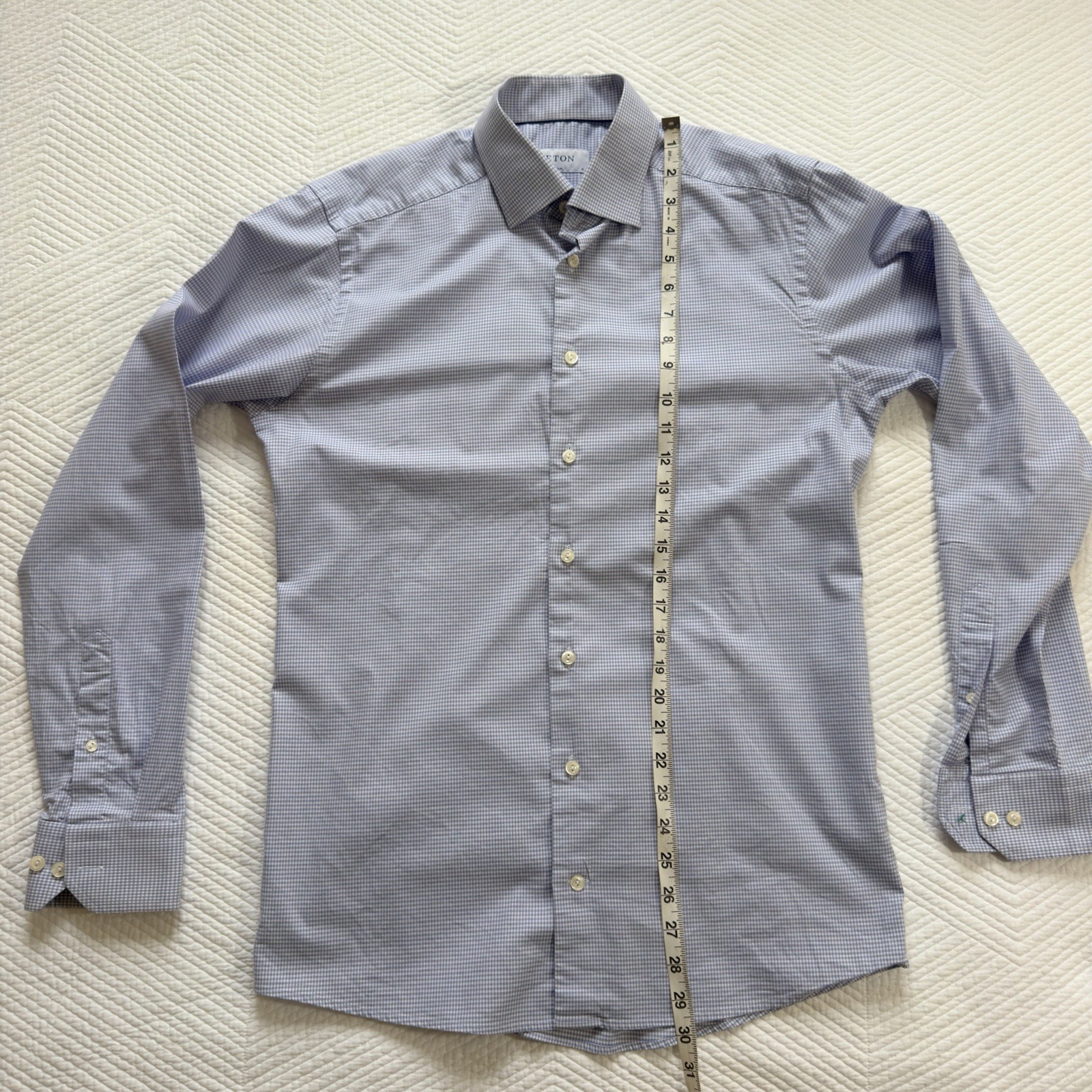 Eton Men’s Slim Blue/White/Violet Check Non-Iron Cotton Dress Shirt Button 16/41
