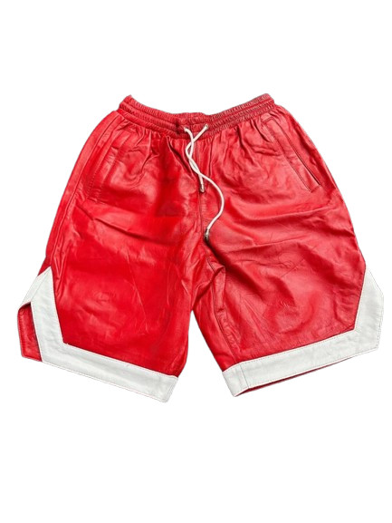 Red With White Men’s Leather Shorts 100% Pure Sheepskin Real Leather Shorts