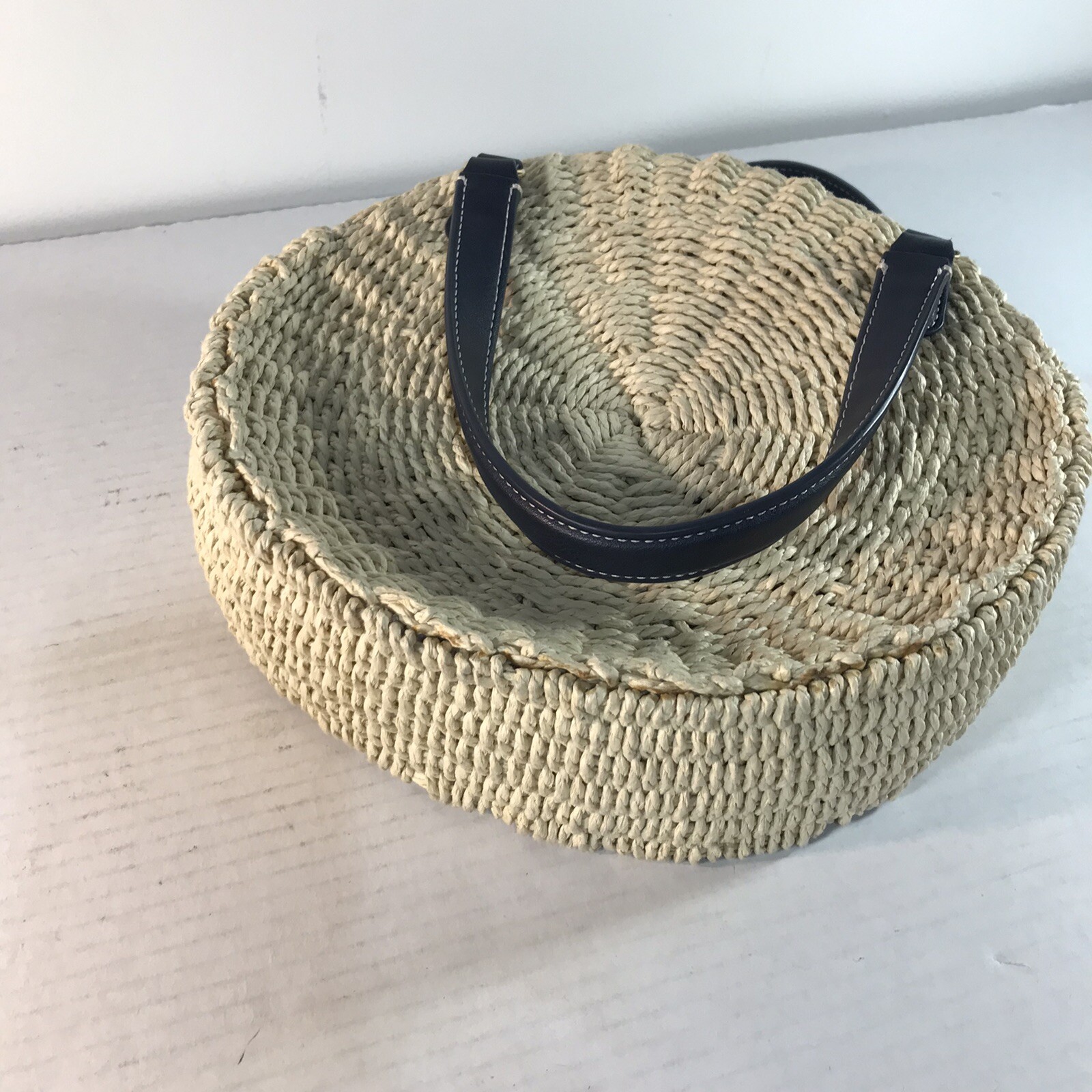 Talbots 100% Paper Straw Beige W-Blue Polyurethane Trim Satchel Bag