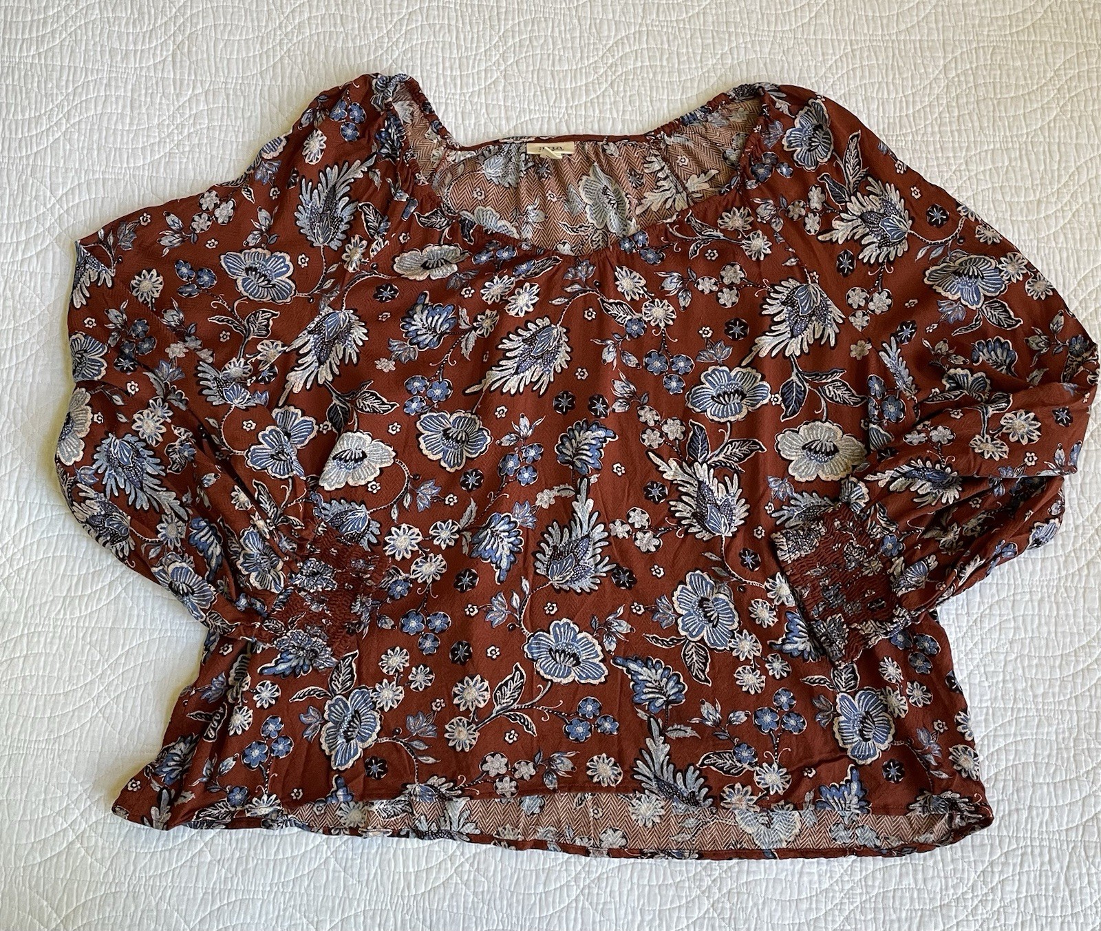 a.n.a. Womens Floral Top Sz XXL Boho Brown Blue Cropped Flowy Beach
