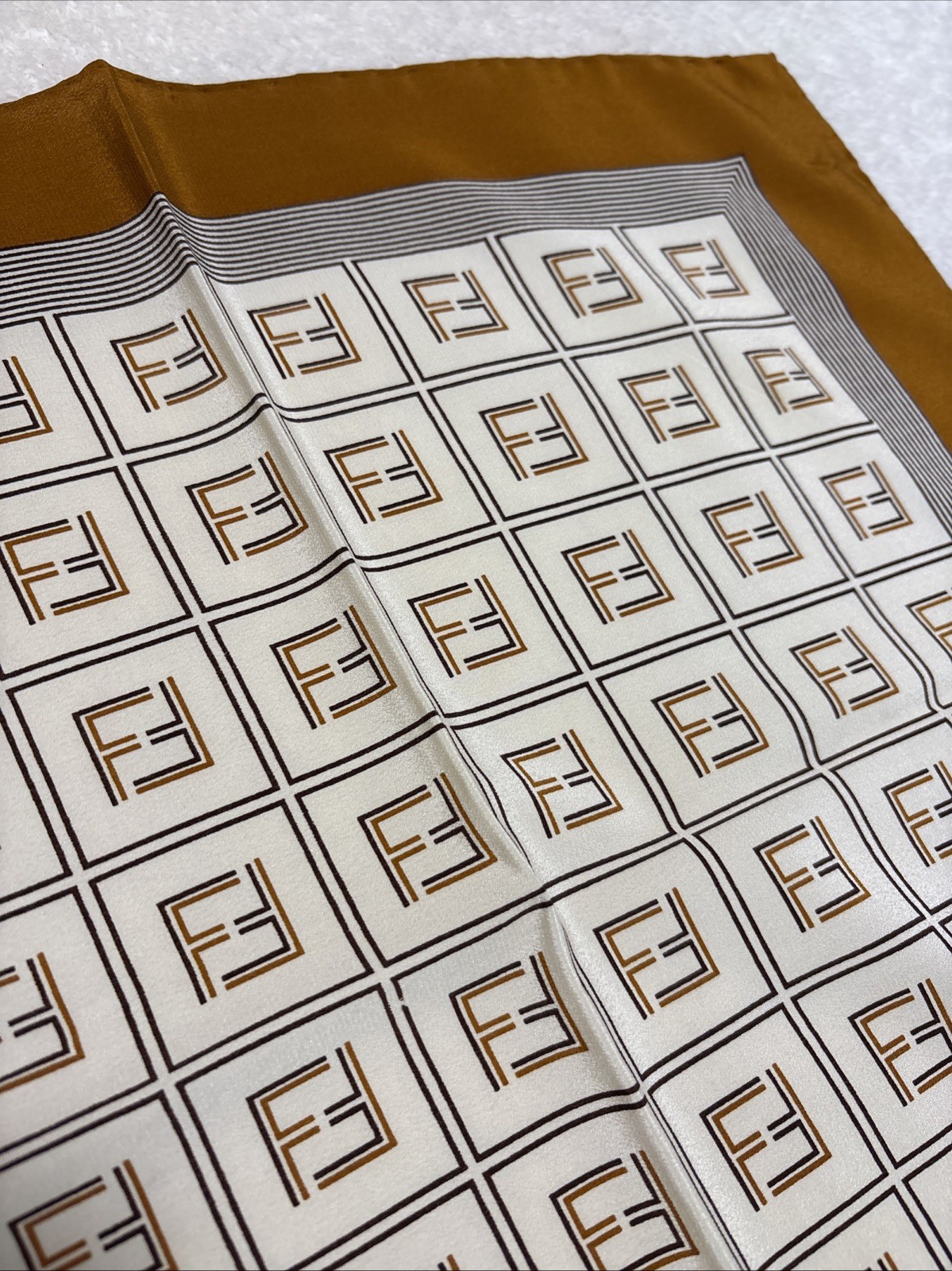 FENDI Silk Scarf 34in FF Monogram Logo Geometric Classic Elegant Italy