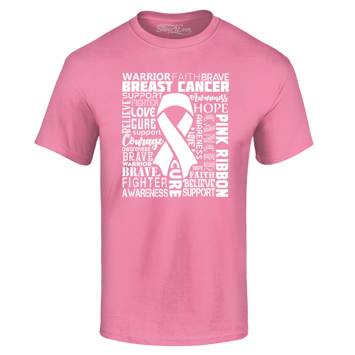Breast Cancer White Ribbon Word Cloud T-shirt Breast Cancer Shirts