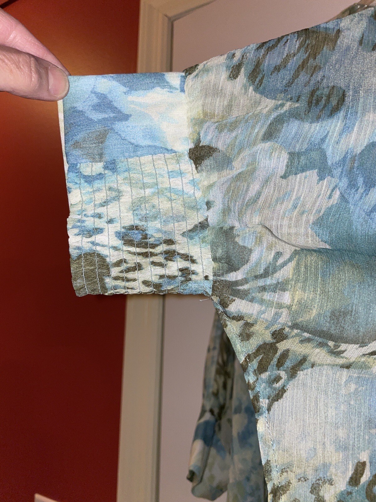 Chico’s Open Cover Up Lightweight Sz S/M Kimono Top Blue Green Rayon Blend