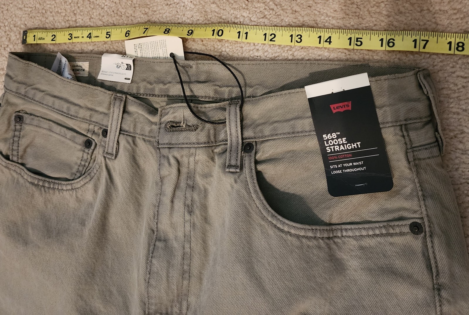 NWT Levi Premium 568 LOOSE STRAIGHT Jeans Green Non-Stretch 100% COTTON 34×30