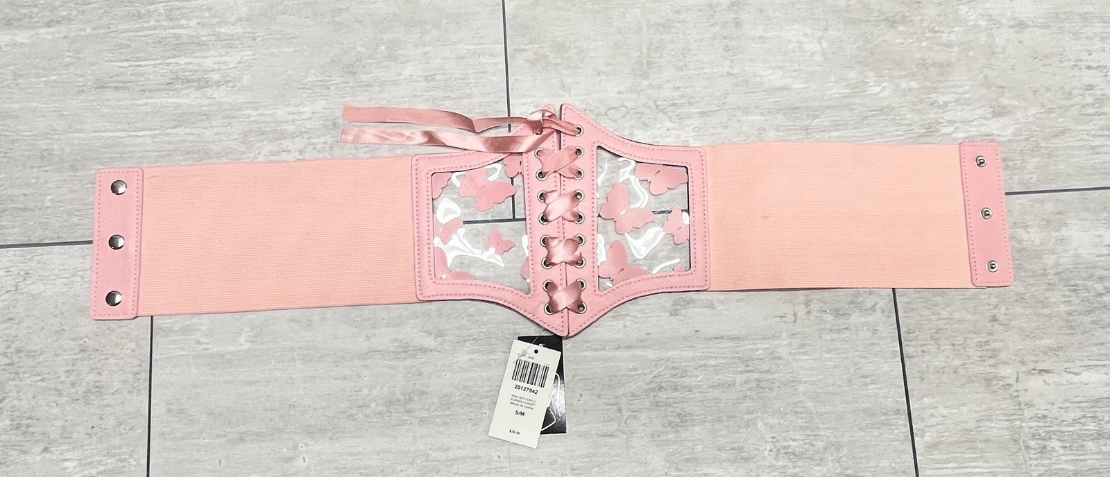 Hot Topic Women’s Lace Up Corset Belt Snap Closure, Lot Of 2 , Pink And Black