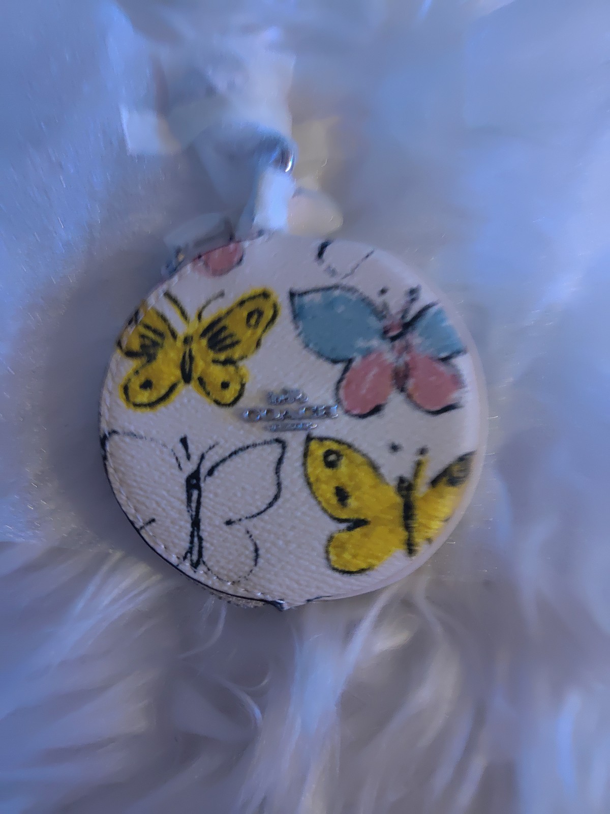 NWT Coach Circular Coin Pouch With Butterfly Print CAO48