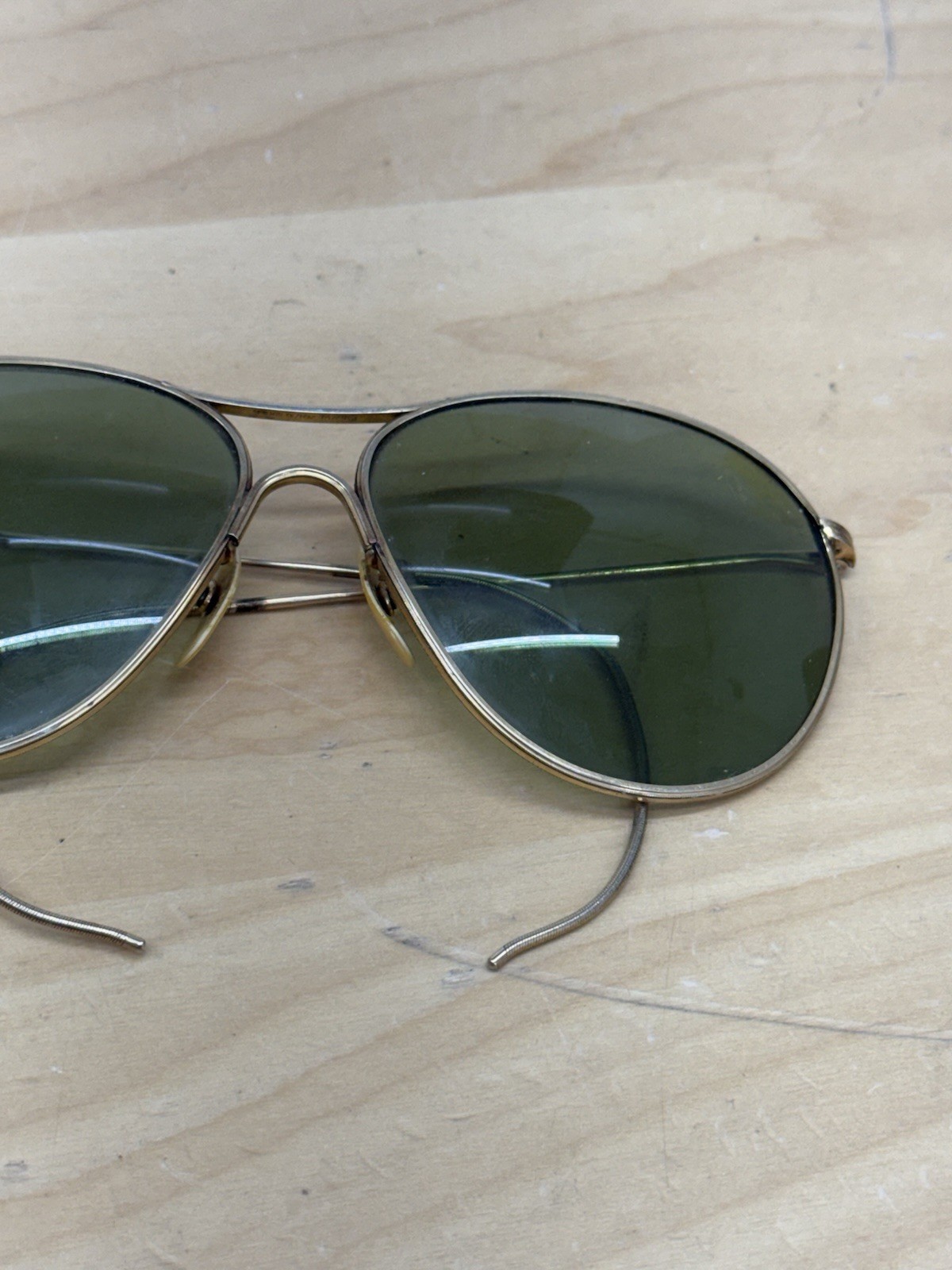 American Optical AO Cool Ray Ful-Vue Green Aviator 1/10 12k GF w/Case WWII Vtg