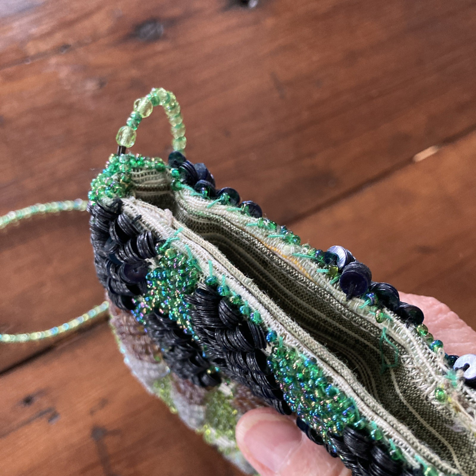 SANTI Artisan Beaded Petite Bag Excellent Condition 19” Drop 4.5 X 5 Inches