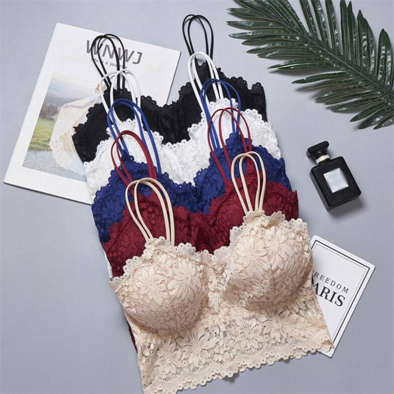 Floral Bralette Top Padded Lace Tank A Bustier Cami Vest Women Backless Crop Bra