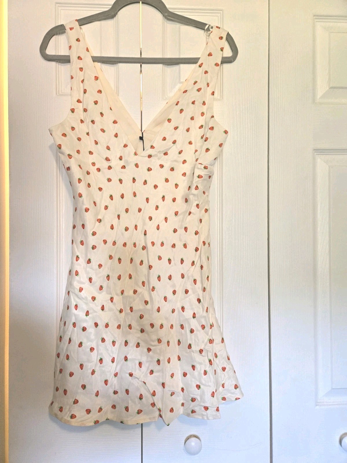 Zara strawberry print viscose mini fit and flare V-neck dress large