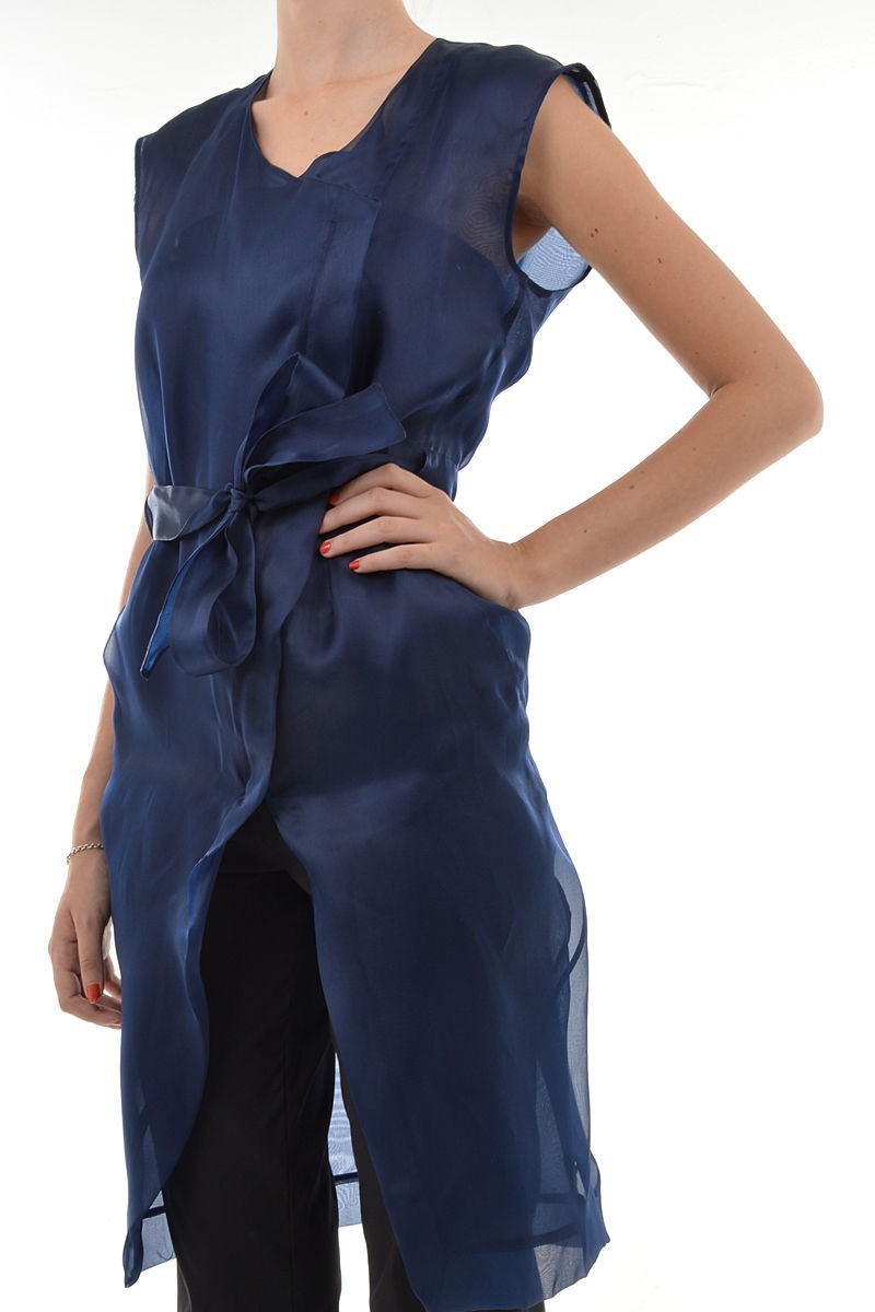 GARETH PUGH Woman Silk Blue Zipped Sleeveless Jacket Size 38IT/4US