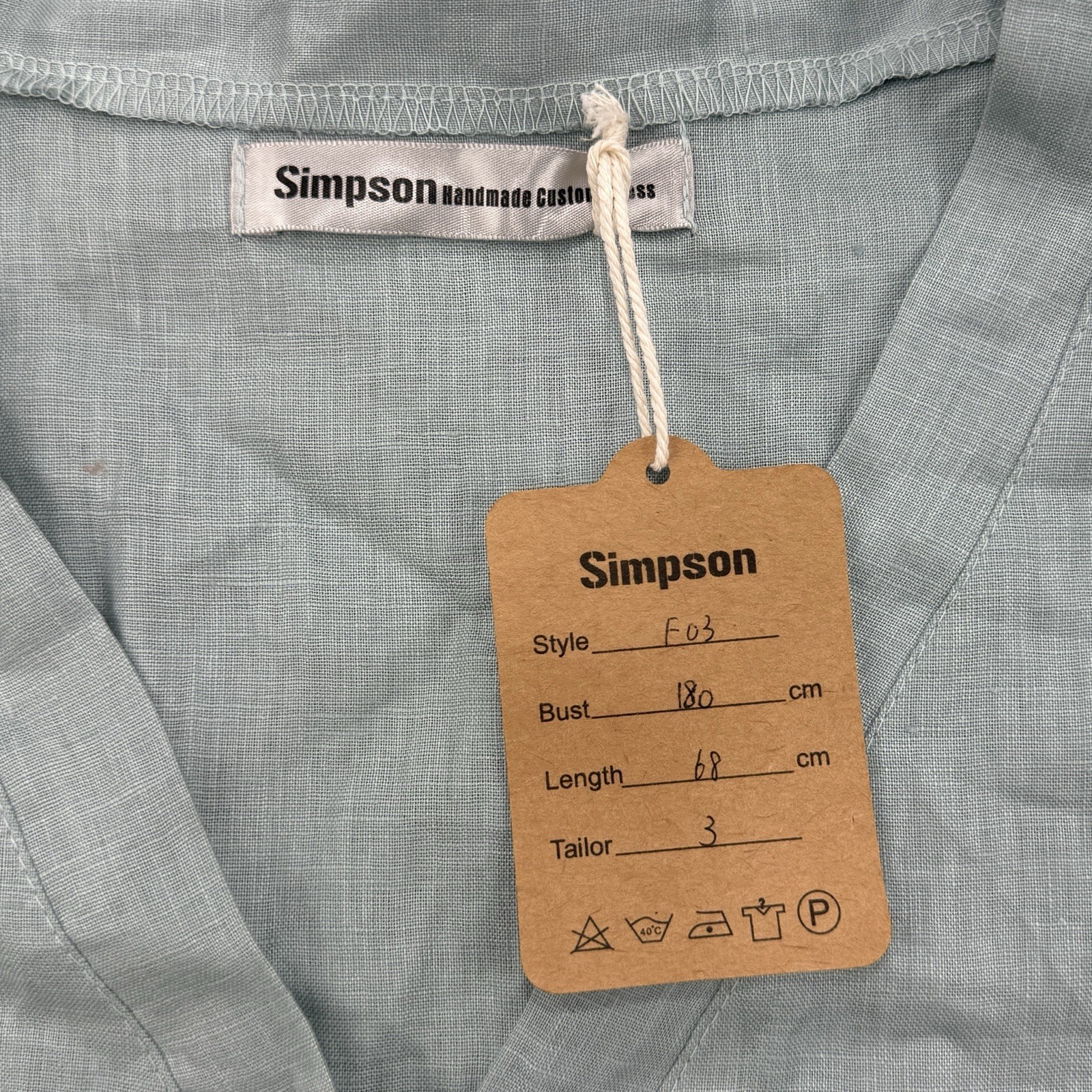 Simpson Handmade Custom Linen Top Women OS Blue NWT Lagenlook Lagom Button Up