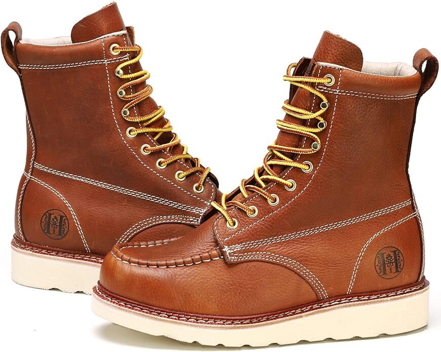 Stylish Classic 8″ Soft Toe EH Leather Slip Resistant Breathable Mens Work Boot