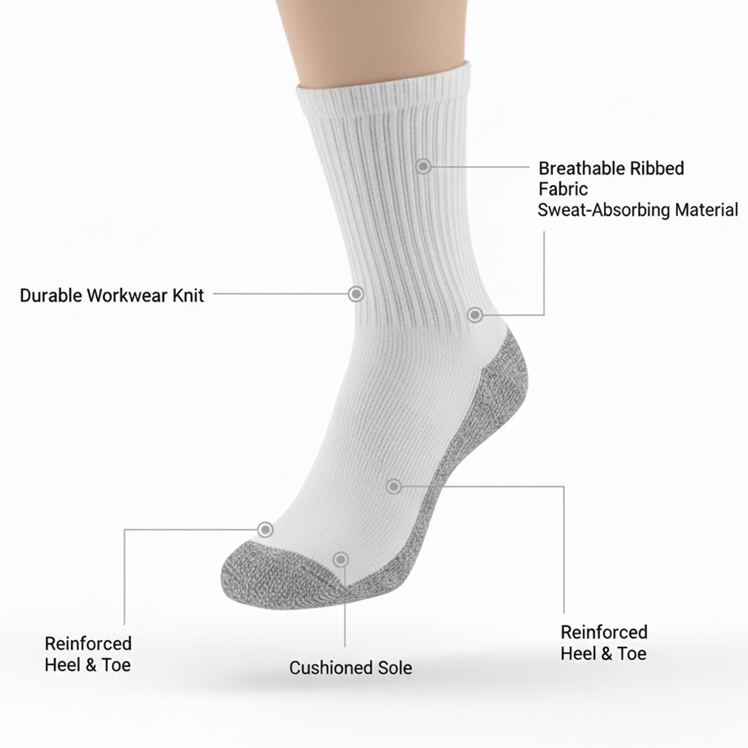 5 Pairs Mens Heavy Duty Crew Work Socks Moisture-Wicking Reinforced Size 10-13