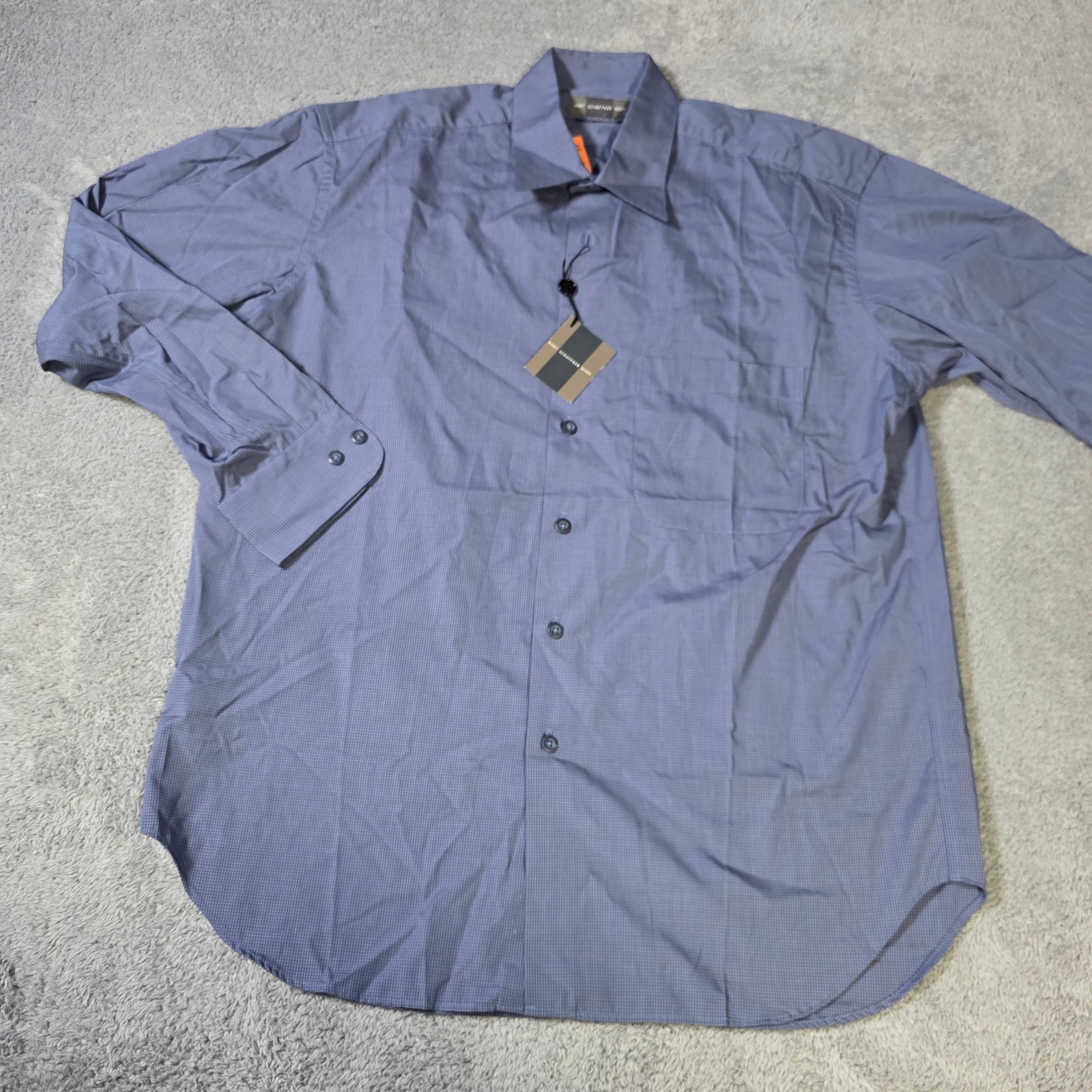 Hart Schaffner Marx Mens Large Dress Shirt Blue Micro Check Made in Italy NWT