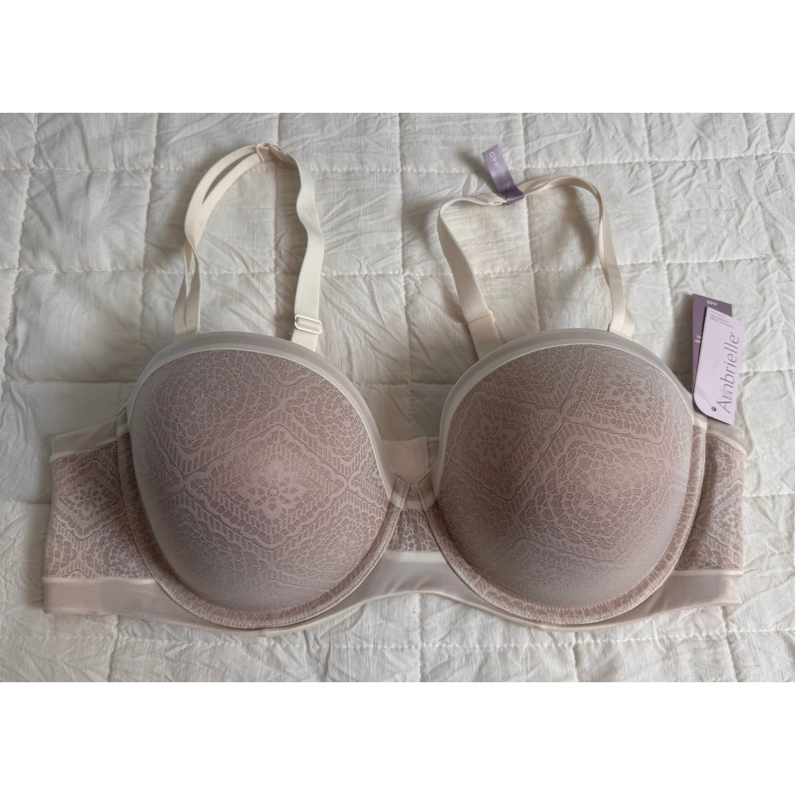 Ambrielle Multi-Way Strapless Bra 44D Pristine Ivory Lace Lightly Lined NEW