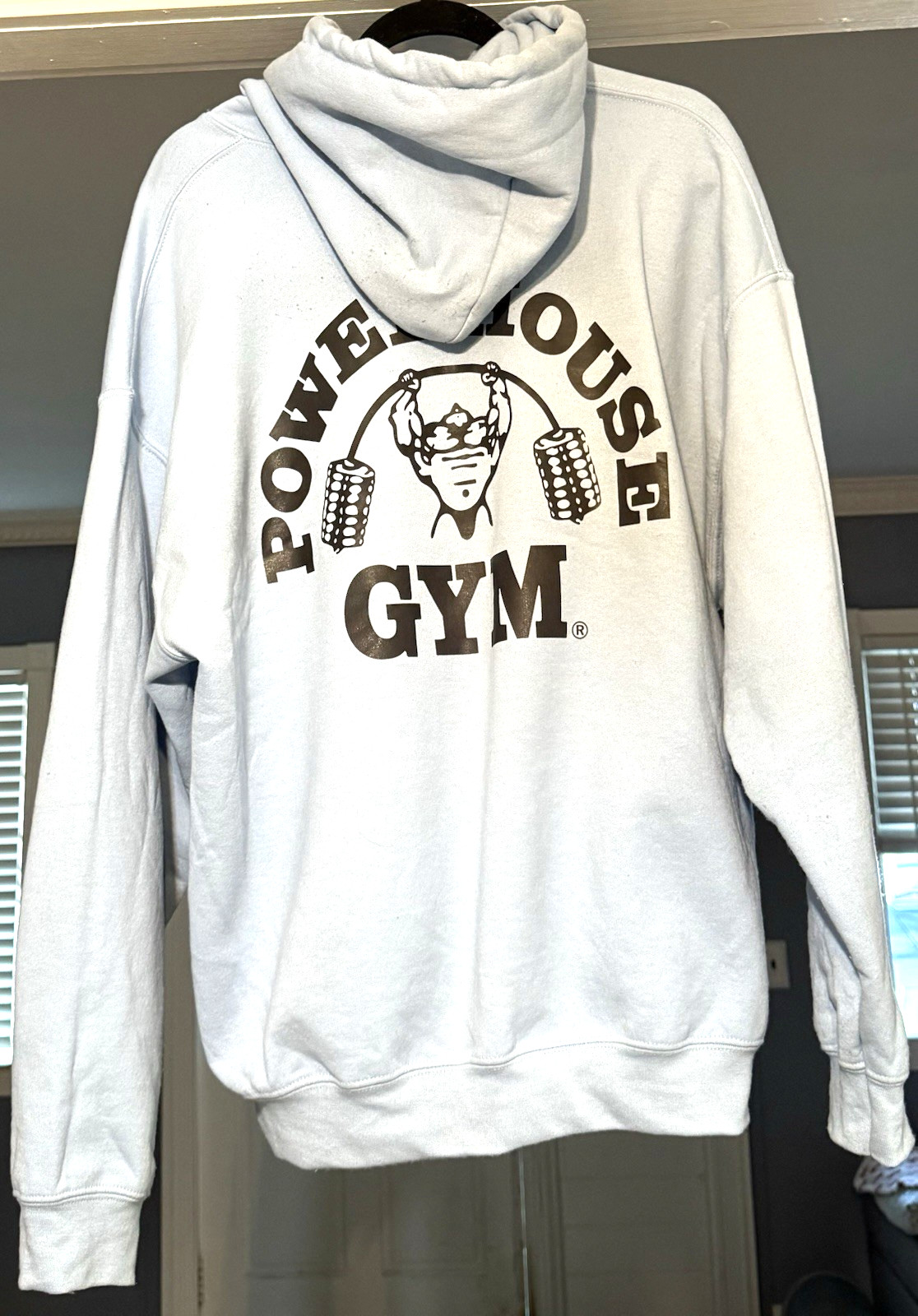 Powerhouse Gym Vintage SKY BLUE Hoodie Sweatshirt XL Extra Large *CUSTOM PRINTED
