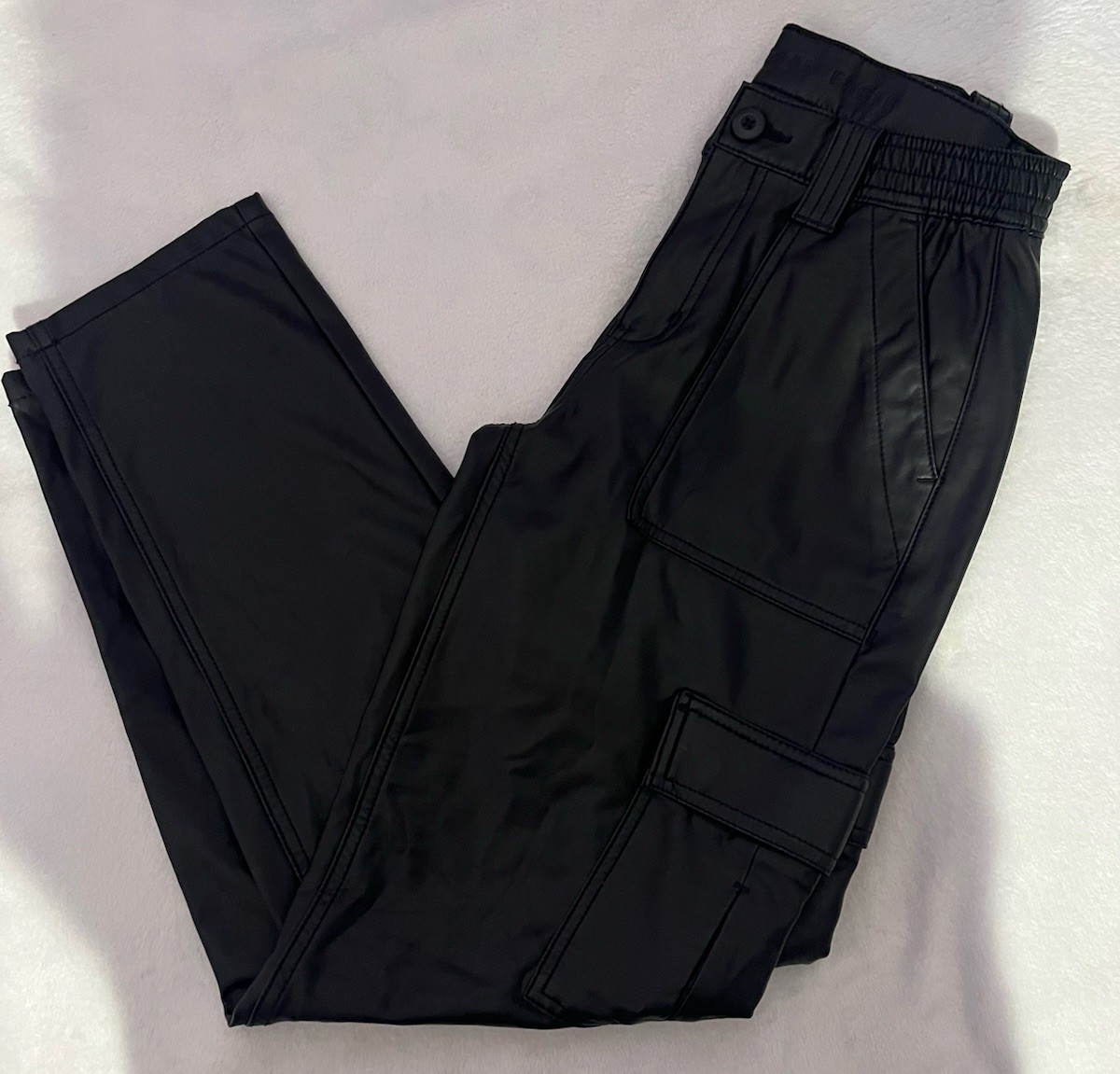 American Eagle Outfitters Black Faux Leather High Rise Cargo Pants Tapered