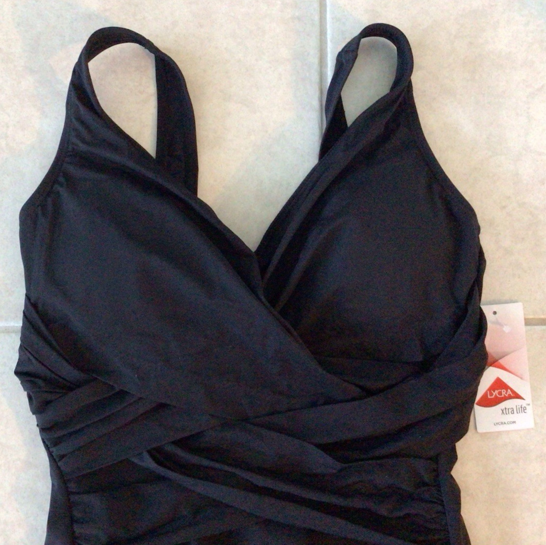 Lands’ End SlenderSuit Wrap One Piece Swimsuit Black Size 6 Tall Long Torso