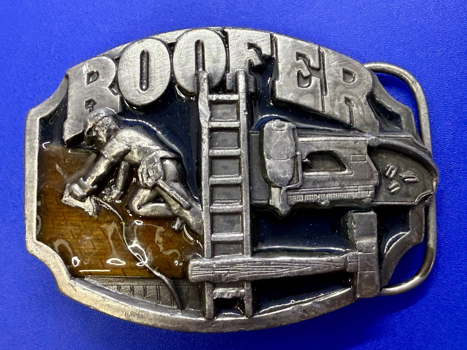 Roofer Roof Construction Worker Ladder Hammer Tools 80’s Siskiyou Belt Buckle