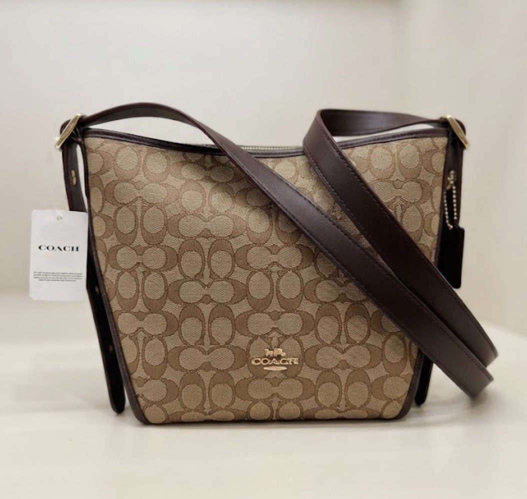 Coach Signature Small Dufflette Crossbody Bag Zip Closure Khaki/Brown