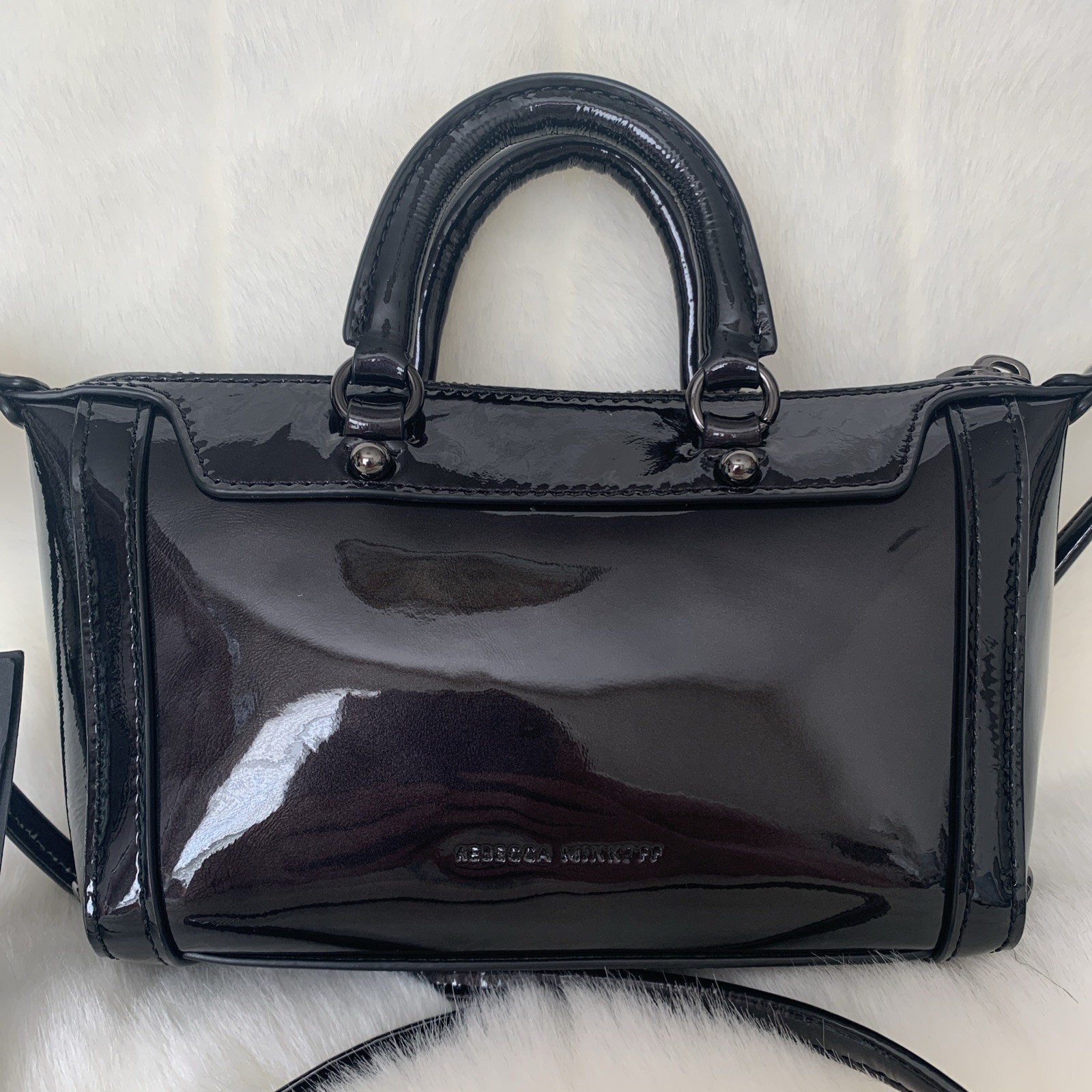 Rebecca Minkoff Micro Mini M.A.B. Black Patent Leather New With Tags MSRP $178